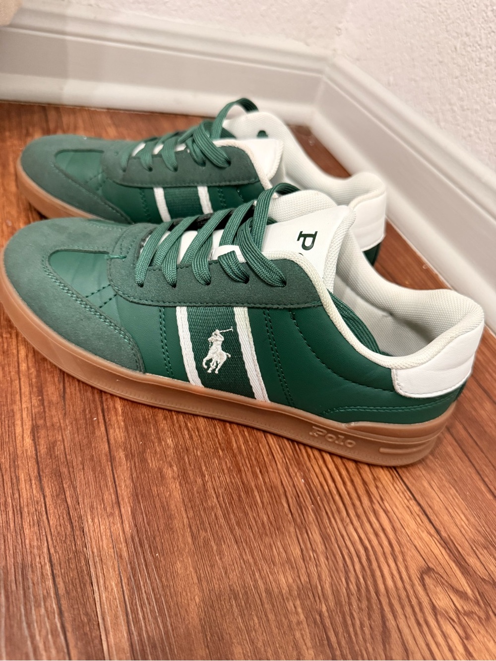 Polo by Ralph Lauren Green and White Low-Top Sneakers with Gum Sole